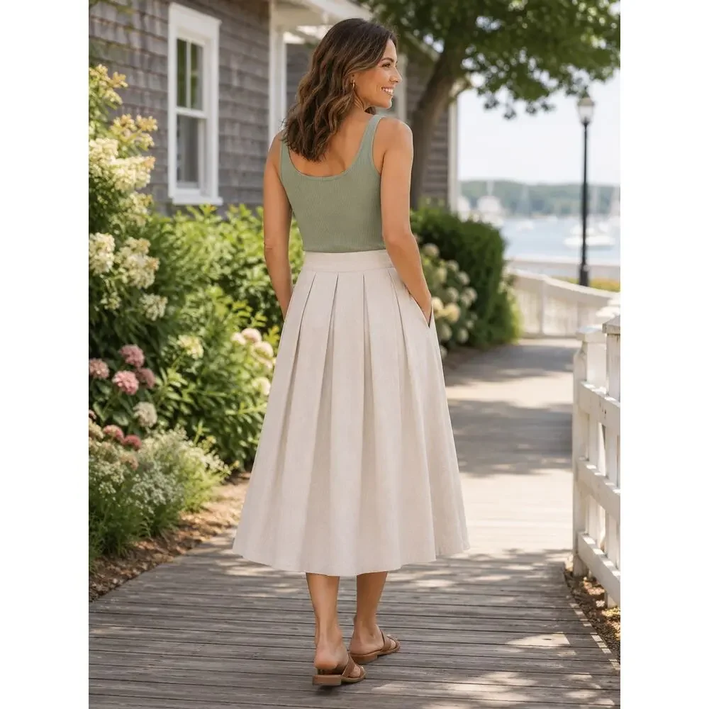 Tulip B Women's Light Beige Pleated Midi Skirt NWT Small - Picture 2 of 6